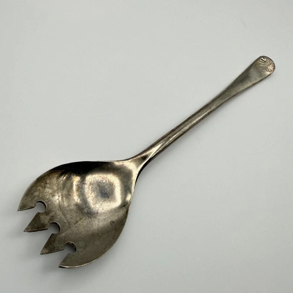 Vintage Italian Silverplated‎ Serving Spoon Fork Fancy Engraved Handle Elegant